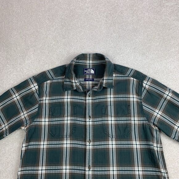 The North Face Mens Size Large Green Plaid Hiking Camping Outdoor Flannel Shirt - Picture 4 of 15